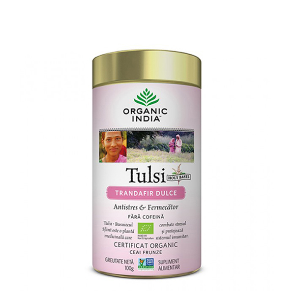 Ceai Tulsi (Busuioc Sfant) Trandafir Dulce (fara gluten) BIO Organic India – 100 g